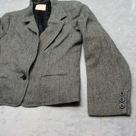 Vintage Pendleton Wool Blazer Women Small Gray Mini Houndstooth USA Made 1970s - Picture 4 of 16